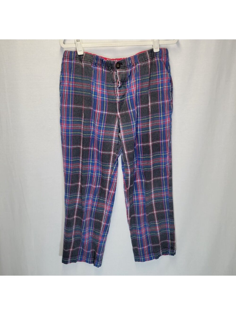 Boden Men's Large PJ Lounge Pants Plaid Gray Blue Button Fly